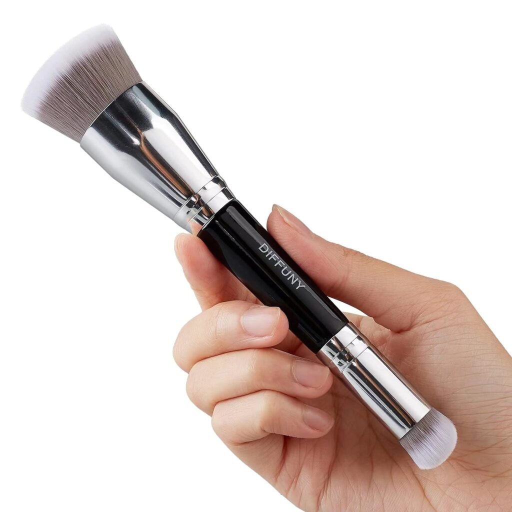 DIFFUNY Large Makeup Brushes Double Ended Foundation Brush  Concealer Brush, Flat Top Kabuki Foundation Brush for Liquid, Cream, Blending, Buffing, Concealer, Dual Sided Make Up Brushes