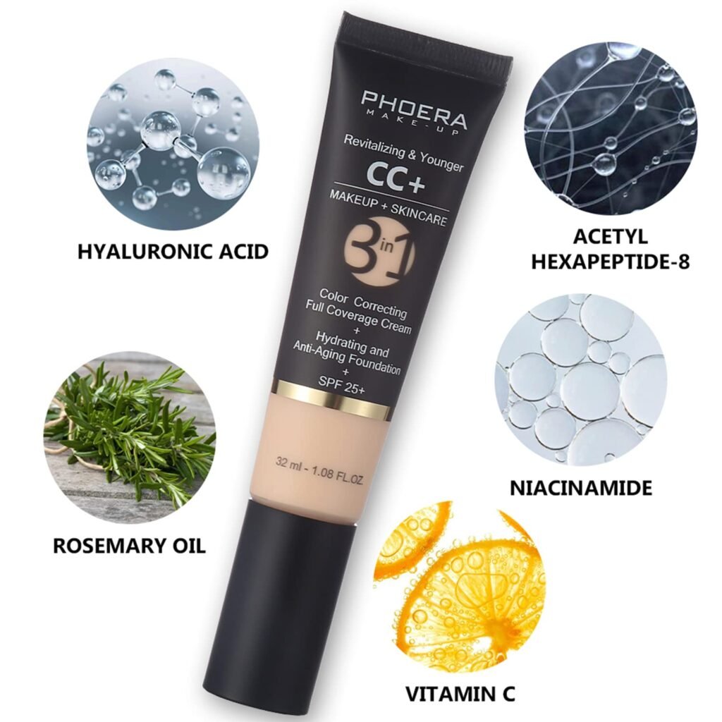 PHOERA CC+ Cream,Full Coverage Foundation,Color Correcting Cream,Anti Aging Hydrating Serum SPF 25+ Sunscreen - Natural Finish - 1.08 fl oz (140 Buff Beige) PHOERA CC+ Cream,Full Coverage Foundation,Color Correcting Cream,Anti Aging Hydrating Serum SPF 25+ Sunscreen - Natural Finish - 1.08 fl oz (140 Buff Beige)