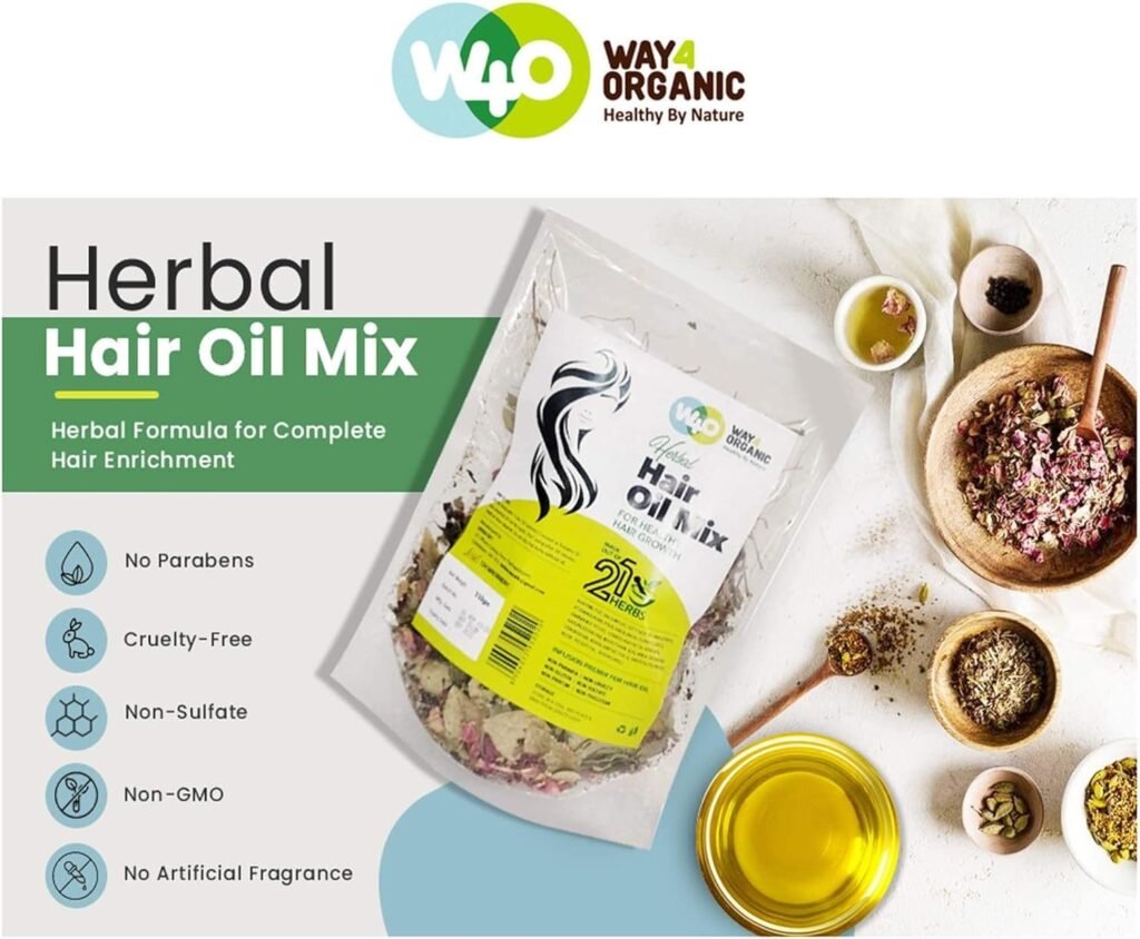 Herbal Hair Oil Mix of 21 Herbs for Thick Long Hair Growth 150 grams, Hairfall, Hair Repair, Scalp Care, Haircare Products Both for Men  Women - Way4Organic