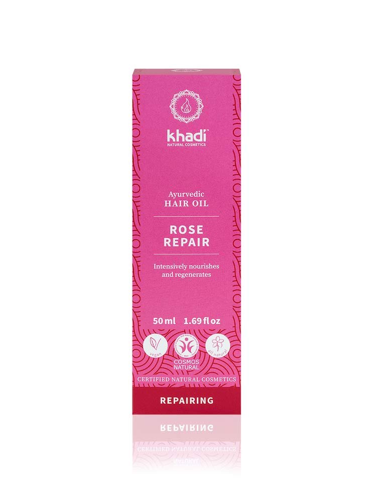 KHADI ROSE REPAIR hair oil, 100% natural, herbal  vegan, intensive treatment  regeneration for structurally damaged hair  split ends, silicone-free, Ayurvedic care, organic natural beauty 1.69oz