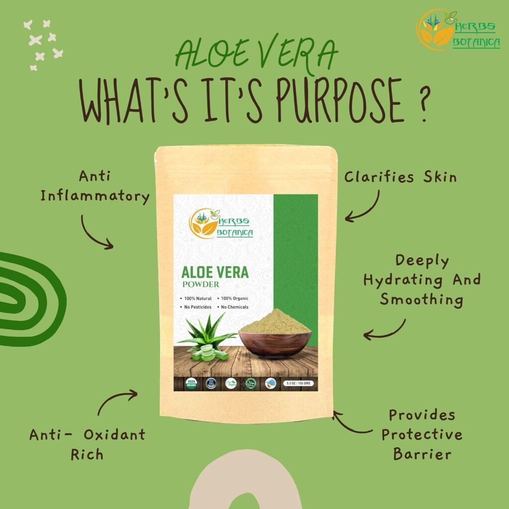 Aloe Vera Powder Organic for Hair Growth, Skincare, Haircare Organic, Moisturizing, and Soothing Aloe Barbadensis Vegan NO GMO 5.3oz /150g