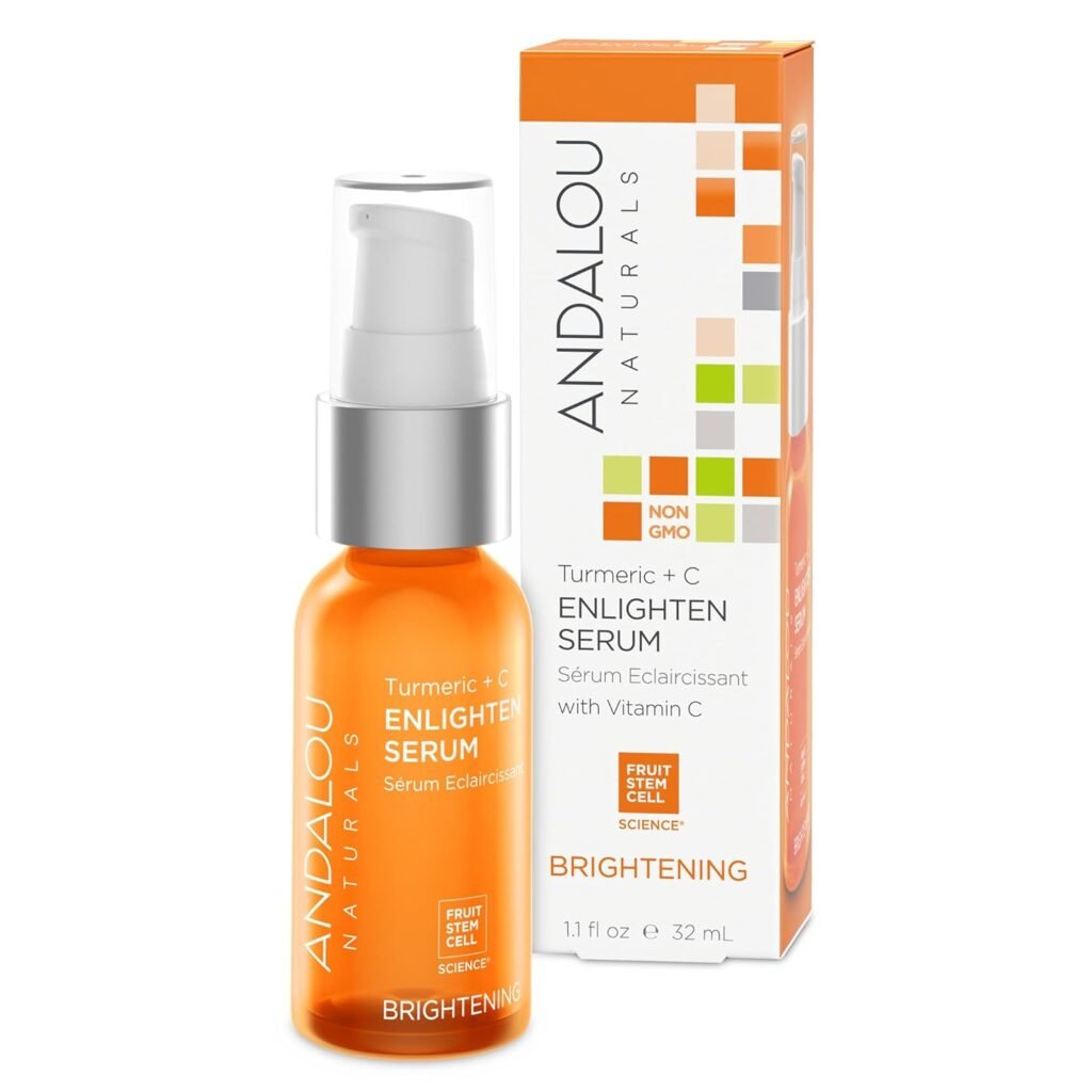 Andalou Naturals Turmeric + C Enlighten Serum, Skin Brightening with Vitamin C Turmeric, Anti-Aging Care, Diminish Sun Damage, Lighten Skin, 1.1 Fl Oz. Andalou Naturals Turmeric + C Enlighten Serum, Skin Brightening with Vitamin C Turmeric, Anti-Aging Care, Diminish Sun Damage, Lighten Skin, 1.1 Fl Oz.
