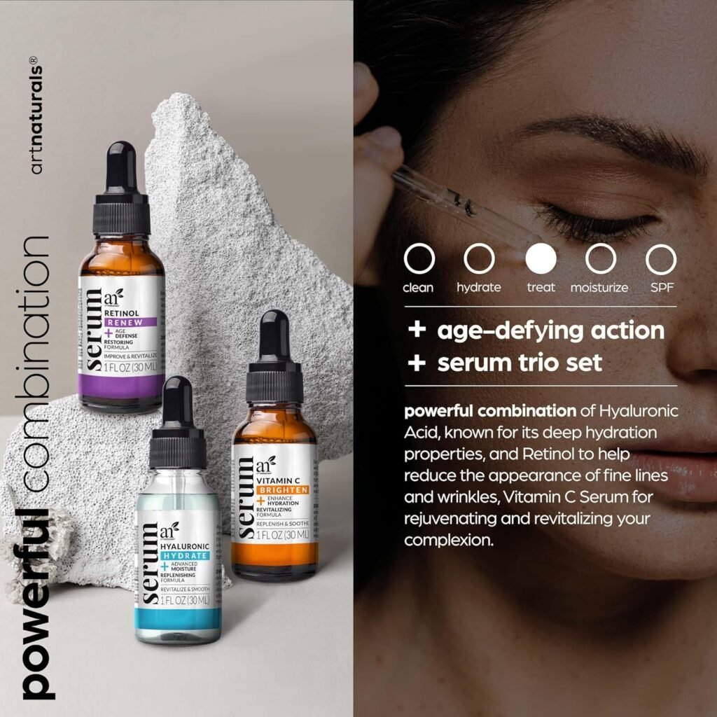 artnaturals Anti-Aging-Set with Vitamin-C Retinol and Hyaluronic-Acid - (3 x 1 Fl Oz / 30ml) Serum for Anti Wrinkle and Dark Circle Remover – All Natural and Moisturizing