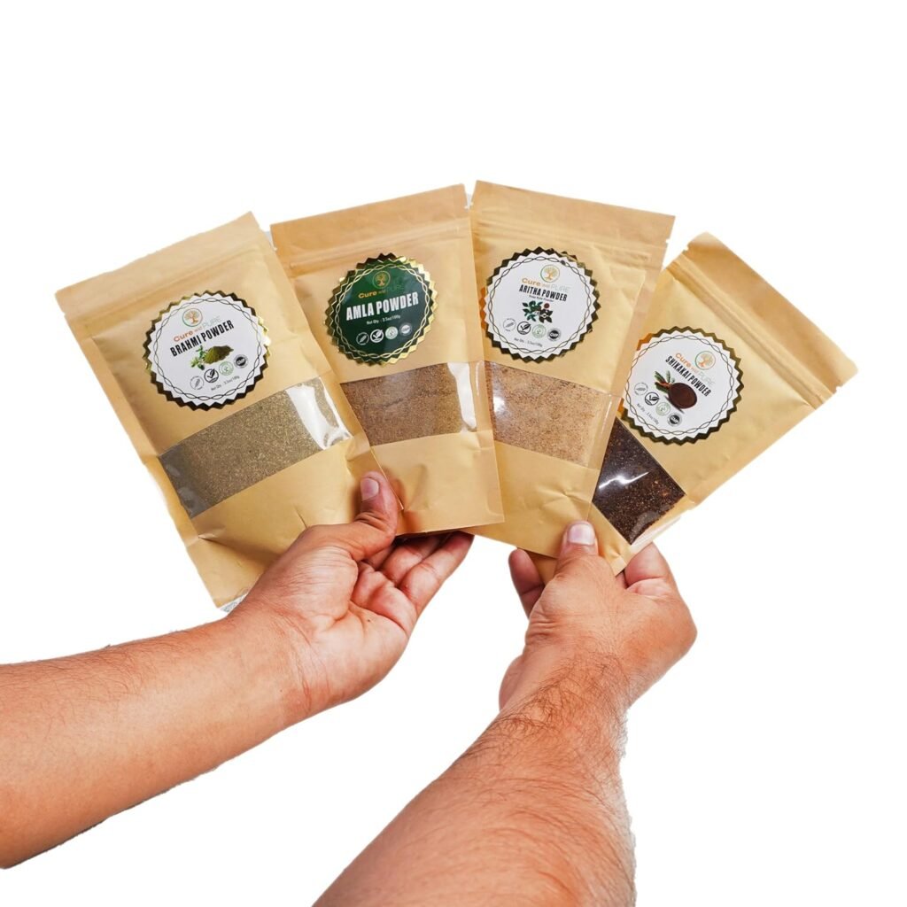 Cure Wid Pure Indian Hair Care Powder Pack 100g Brahmi Powder,Amla Powder,Shikakai Powder  Reetha Powder Each | Ayurvedic Herbs For Hair Growth,Strength,Volume  Shine | Eco-Friendly Resealable Pouch