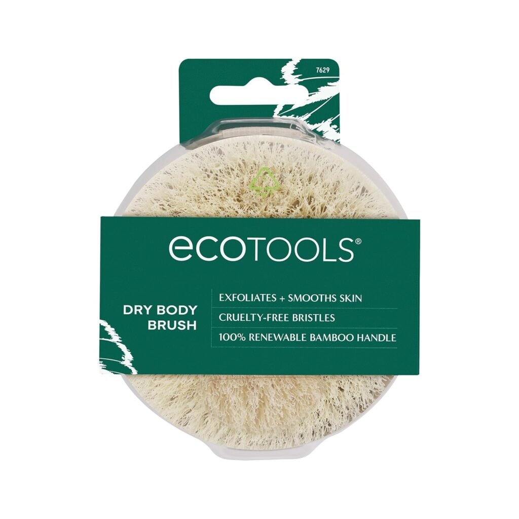 EcoTools Dry Body Brush, For Post Shower  Bath Skincare Routine, Removes Dirt  Promotes Blood Circulation, Helps Reduce Appearance of Cellulite, Eco-Friendly, Vegan  Cruelty-Free, 1 Count