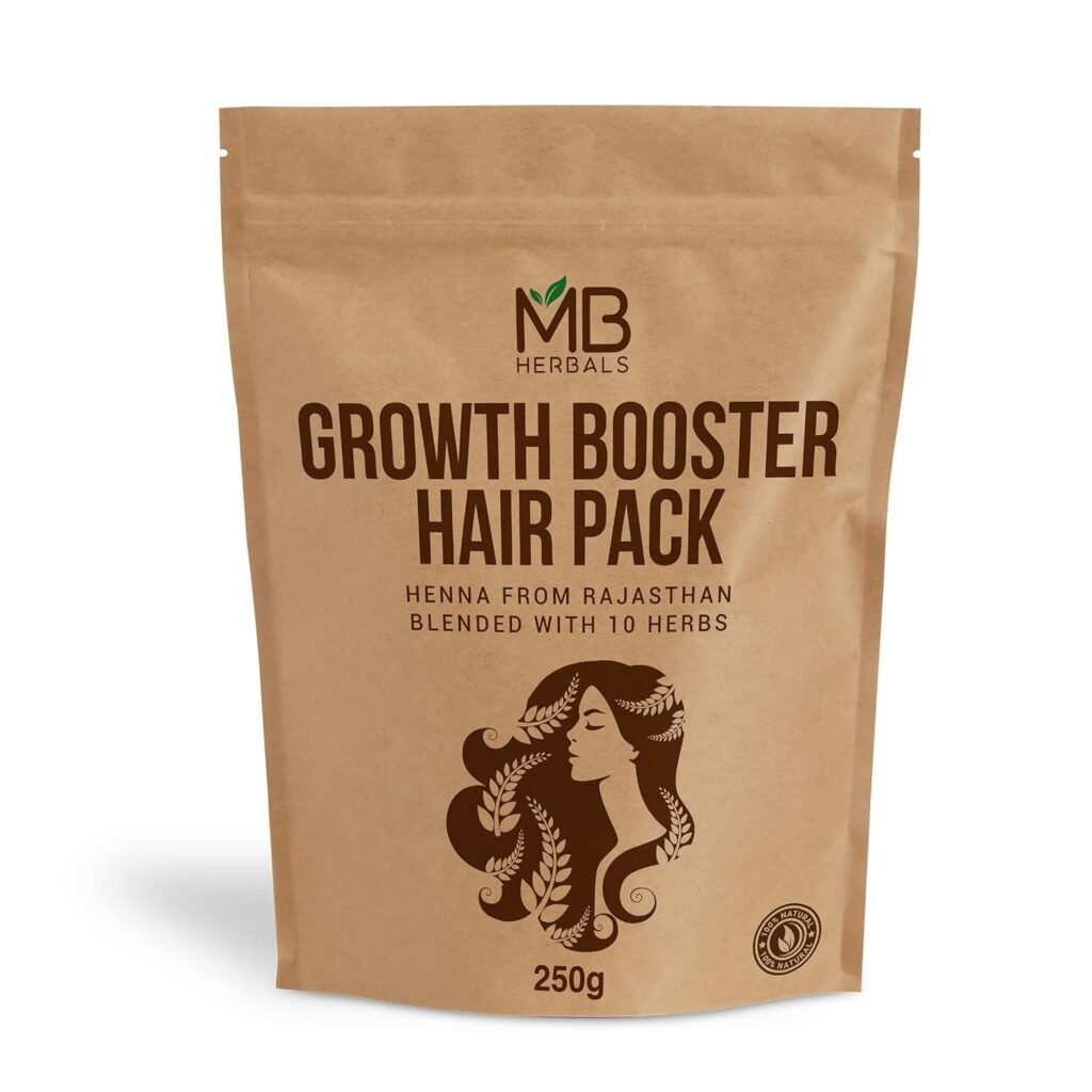 MB Herbals Growth Booster Hair Pack | Blend of Henna Shikakai Amla Brahmi Bhringraj Aloe Vera Neem Hibiscus Curry Leaves Fenugreek  Kapoor Kachri Powders for Hair Growth | 8.8 oz / 250g Pack