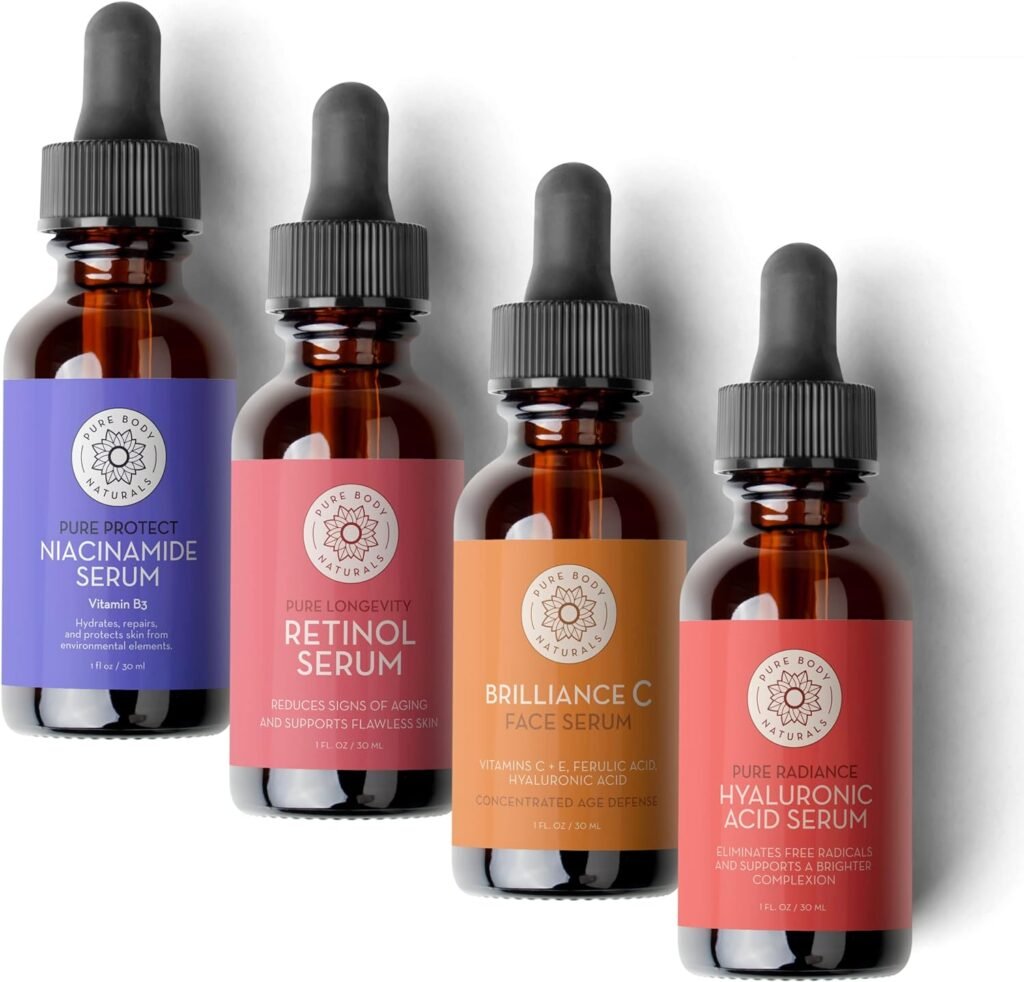 Pure Body Naturals Facial Serum - Hyaluronic Acid Serum, Retinol Serum, Vitamin C Serum, and Vitamin B3 (Niacinamide) Serum - A Perfect Serum Gift Set for Women of All Ages Pure Body Naturals Facial Serum - Hyaluronic Acid Serum, Retinol Serum, Vitamin C Serum, and Vitamin B3 (Niacinamide) Serum - A Perfect Serum Gift Set for Women of All Ages