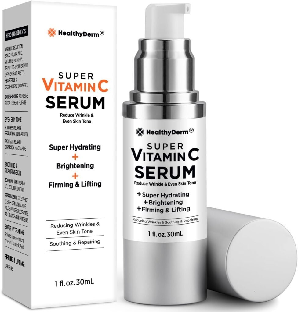 Super Vitamin C Serum for Women Over 70: Niacinamide, Vitamin C, Hyaluronic Acid, Peptides, Vitamin E, Caffeine, Bakuchiol, Hydrating, Lifting, Face Wrinkle  Age Spots Reduction