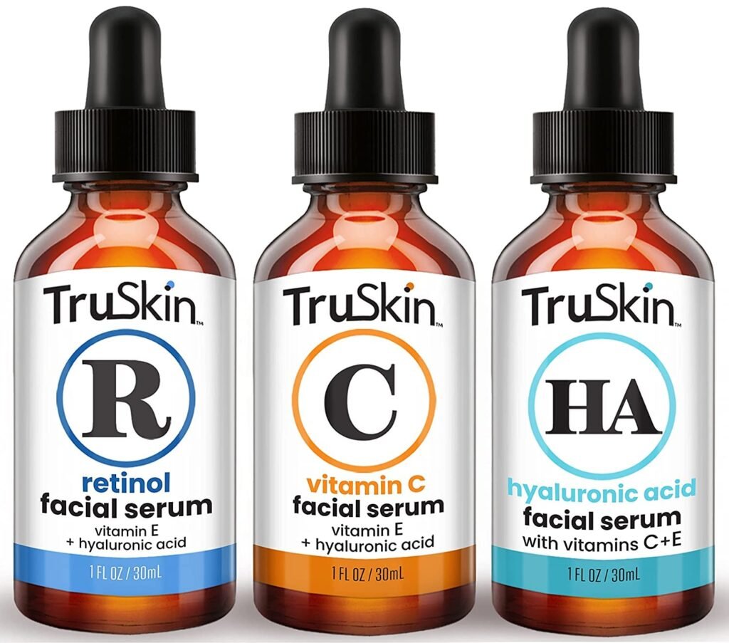 TruSkin Face Serum Trio – Hyaluronic Acid, Vitamin C  Retinol Serum for Face – Anti Aging Skin Care Set for Women – Skin Care for Bright, Smooth, Firm  Hydrated Skin, 1 fl oz, 3 Bottles