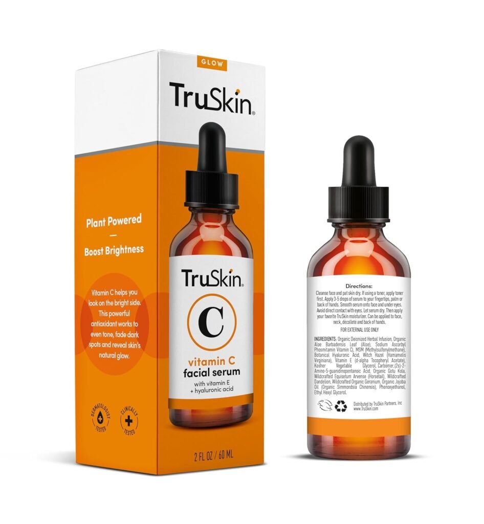 TruSkin Vitamin C Face Serum – Anti Aging Facial Serum with Vitamin C, Hyaluronic Acid, Vitamin E  More – Brightening Serum for Dark Spots, Even Skin Tone, Eye Area, Fine Lines  Wrinkles, 2 Fl Oz