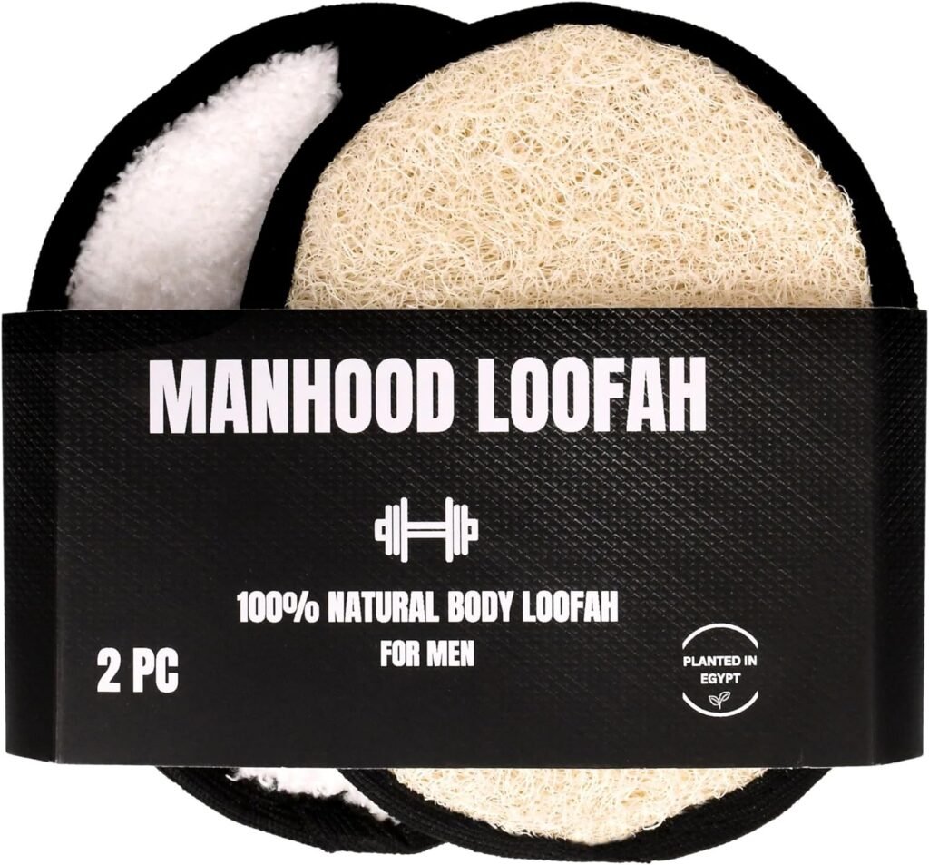 Rugged Natural Shower Loofah for Men - Tough Eco-Friendly Exfoliating Body Scrubbers, Durable  Gentle Terry Towel Cloth pad for Manly Skin Care - Lufas, Luffa, Loufas Sponges