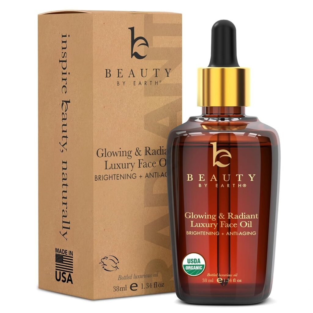 Beauty by Earth Organic Face Oil – Glowing  Radiant, for Dry, Normal or Sensitive Skin, Moringa, Jojoba Oil  Argan Oil, Face Oils and Serums, Facial Moisturizer, Brightening Oil for Face