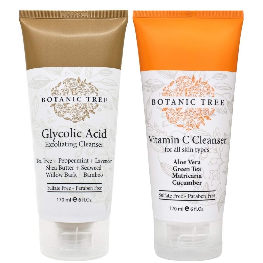 Botanic Tree Double Face Wash Kit - Gentle Facial Cleanser Set of Glycolic Acid Exfoliator Facewash And Vitamin C Cleanser for Women, Men - Natural Exfoliating Scrub Set for Oily, Dry, Sensitive Skin Botanic Tree Double Face Wash Kit - Gentle Facial Cleanser Set of Glycolic Acid Exfoliator Facewash And Vitamin C Cleanser for Women, Men - Natural Exfoliating Scrub Set for Oily, Dry, Sensitive Skin