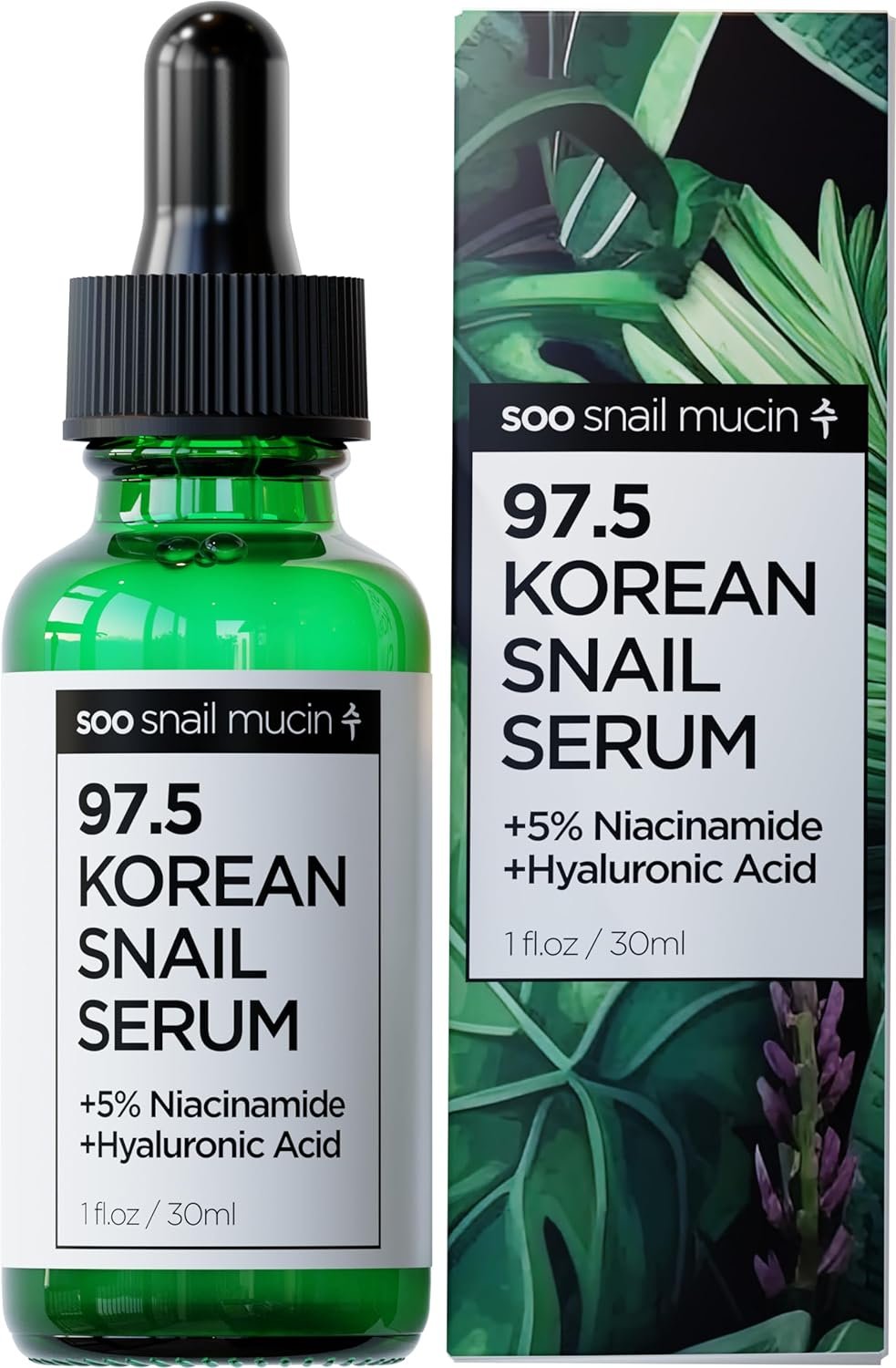 97.5% Snail Mucin Serum - Korean Niacinamide Serum - Glass Skin K Beauty Skincare Routine - Cruelty Free Skin Care for Anti Aging 1oz