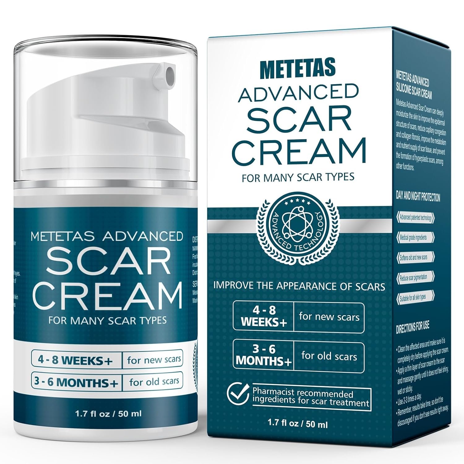 Advanced Scar Cream 1.7 Oz, Scar Cream Gel For Surgical, C-Section, Stretch Marks, Keloids, Burns Reducing Treatment, Silicone Scar Gel Effective Remove Old  New Scars -50ml