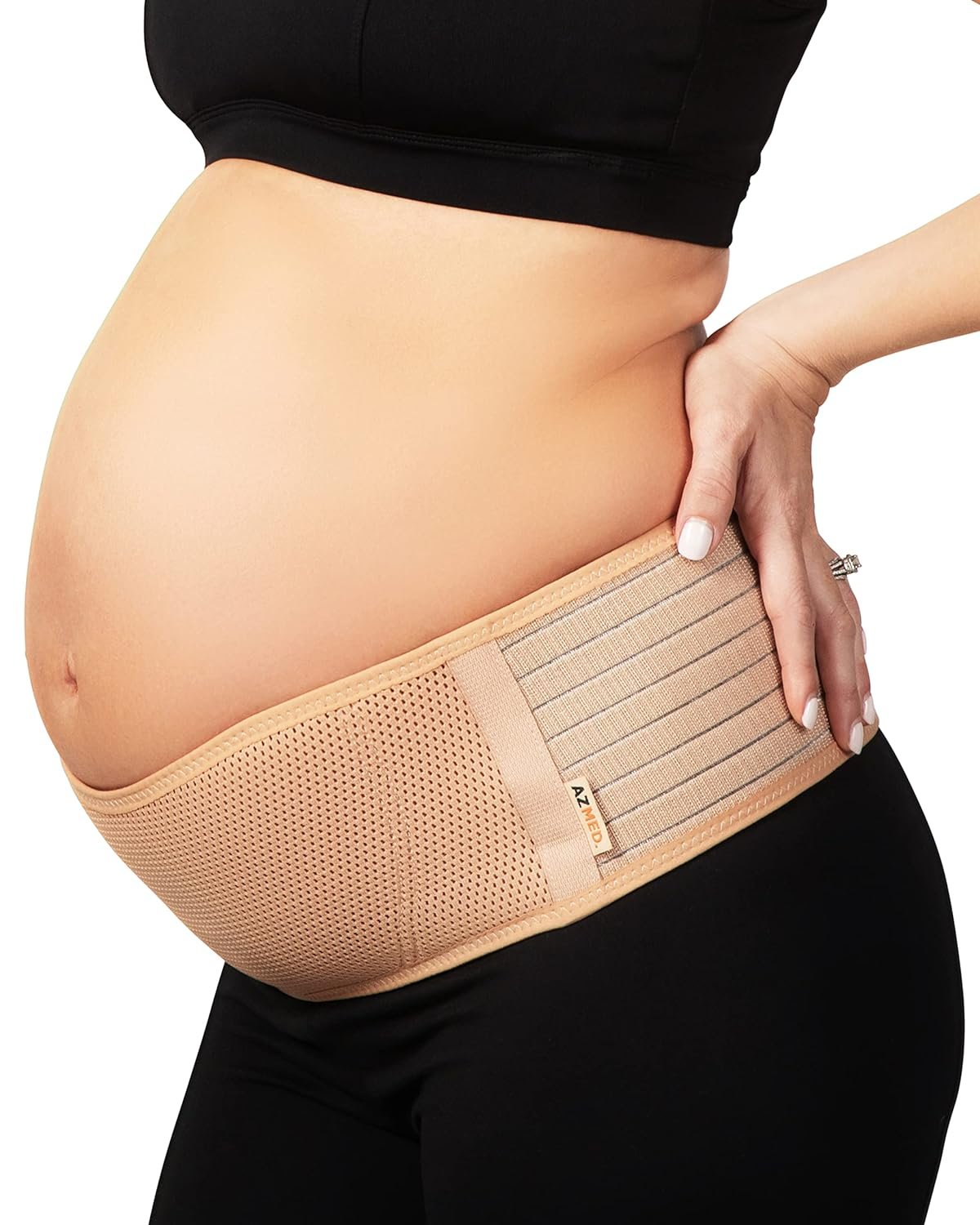 AZMED Maternity Belly Band for Pregnant Women - Pregnancy Must Haves Belly Support Band for Abdomen, Pelvic, Waist, Back - All Stages of Pregnancy  Postpartum Belly Band (Beige) - Pregnant Mom Gifts