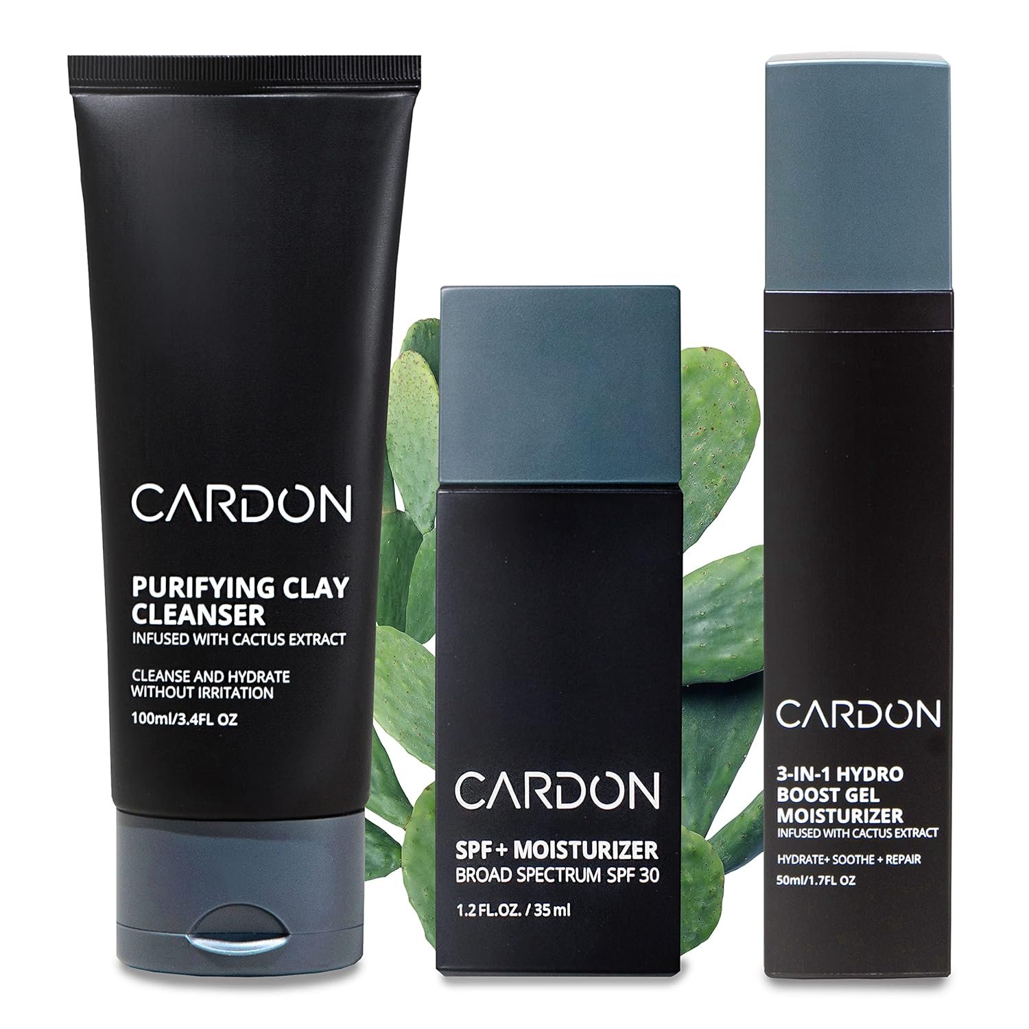 Cardon Cactus-Based Mens Skincare Set | Premium Korean Skincare for Sensitive Skin and Oily Skin | Water-based Face Moisturizer with SPF 30, Gentle Face Wash, Repairing Night Cream with Vitamin E