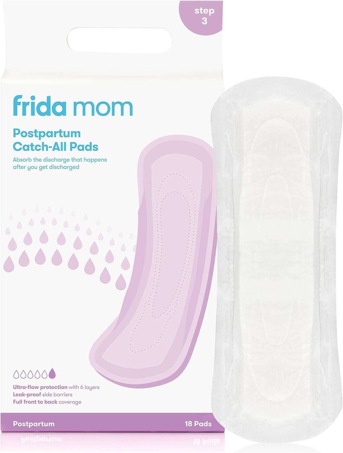 Frida Mom Postpartum Pads, Leak Proof Feminine Care Maxi Pads, 6 Layers of Protection for Maximum Absorbency (18ct)