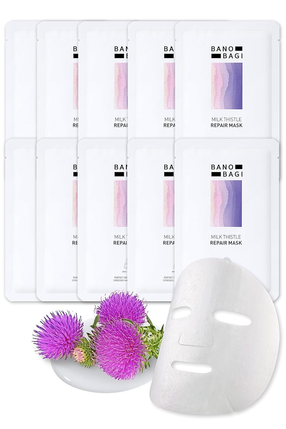 Milk Thistle Repair Mask | Face Moisturizer Korean Face Mask Skin Care Sheet | Hydrating Face Masks Skincare Copper Tripeptide  Burdock Root Extract (Pack of 10 sheets, 1.01fl oz)