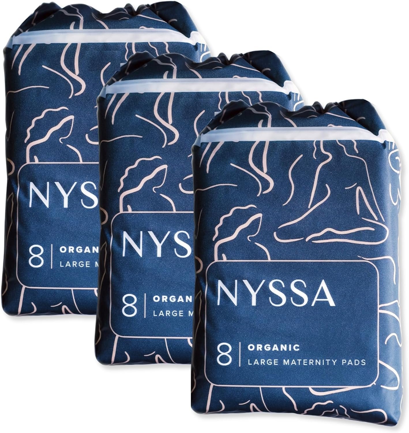 Nyssa Organic Cotton Cover Extra-Long Postpartum Pads - Menstrual Hygiene Sanitary Napkins for Teens  Adults - Eco-Friendly  Chemical-Free Feminine Pads, 3x8-Pack (24 Pads), FSA/HSA Eligible