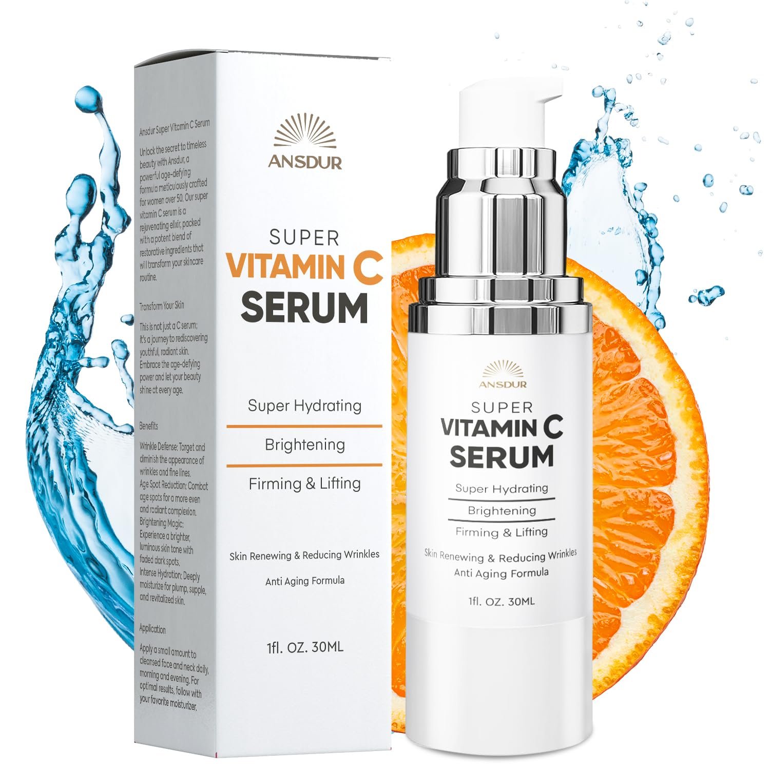 Super Vitamin C Serum for Women over 70: Hyaluronic Acid Serum for Face, Dark Spot Remover and Wrinkle Reduction - Lifting, Smoothing, Moisturizing, All in One Skin Care Formula, 1 fl oz