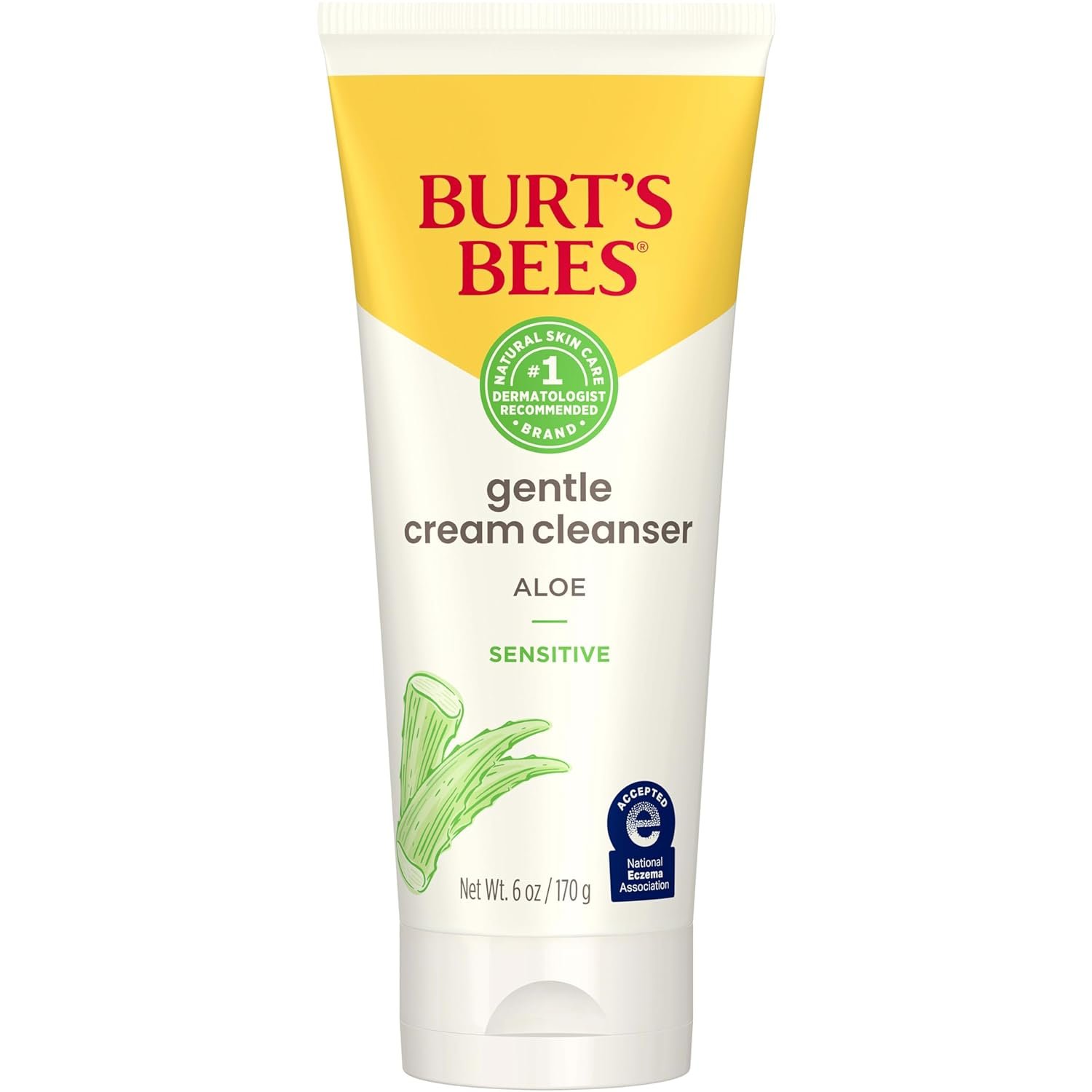 Burts Bees Gentle Cream Cleanser with Aloe for Sensitive Skin, 98.9% Natural Origin, 6 Ounces