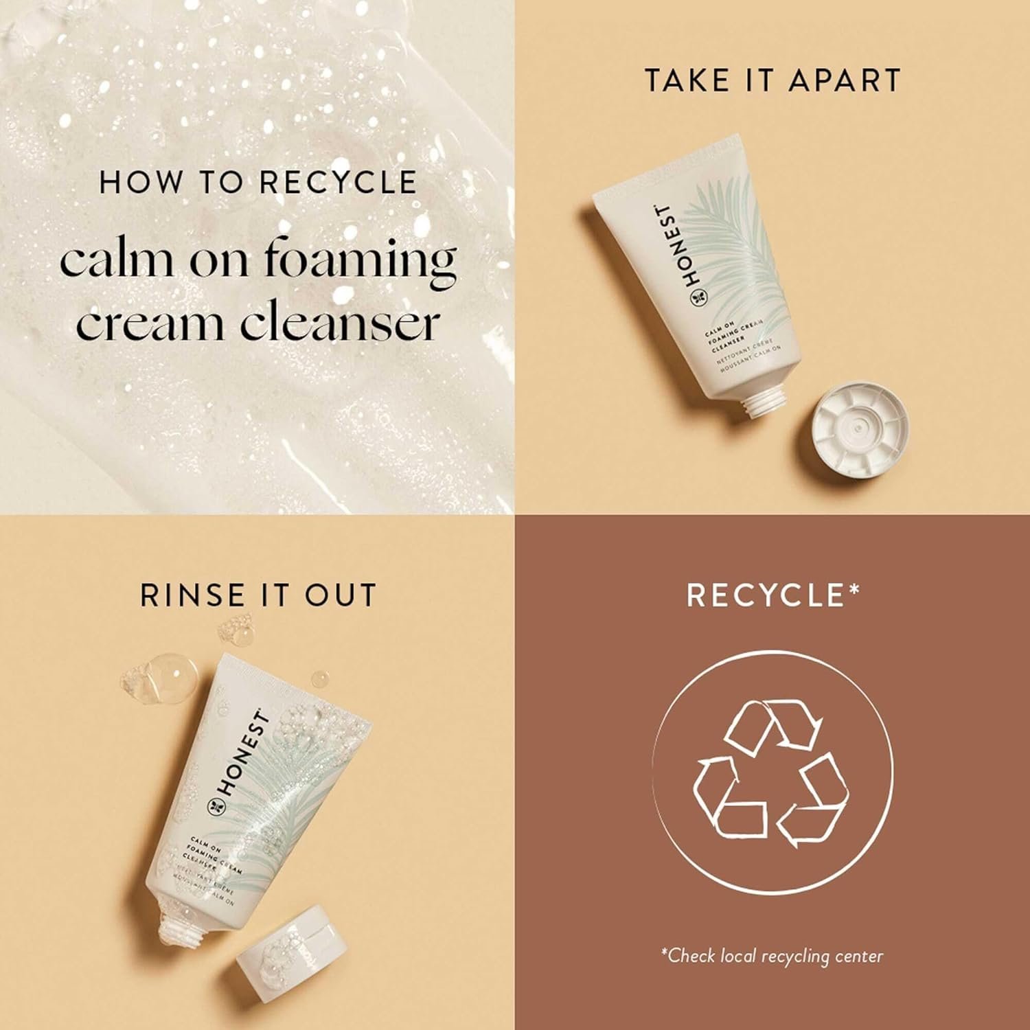 Honest Beauty Calm On Foaming Cream Cleanser for Sensitive Skin | Hyaluronic Acid + Calming Phyto-Blend | EWG Verified, Vegan + Cruelty Free | 4 fl oz