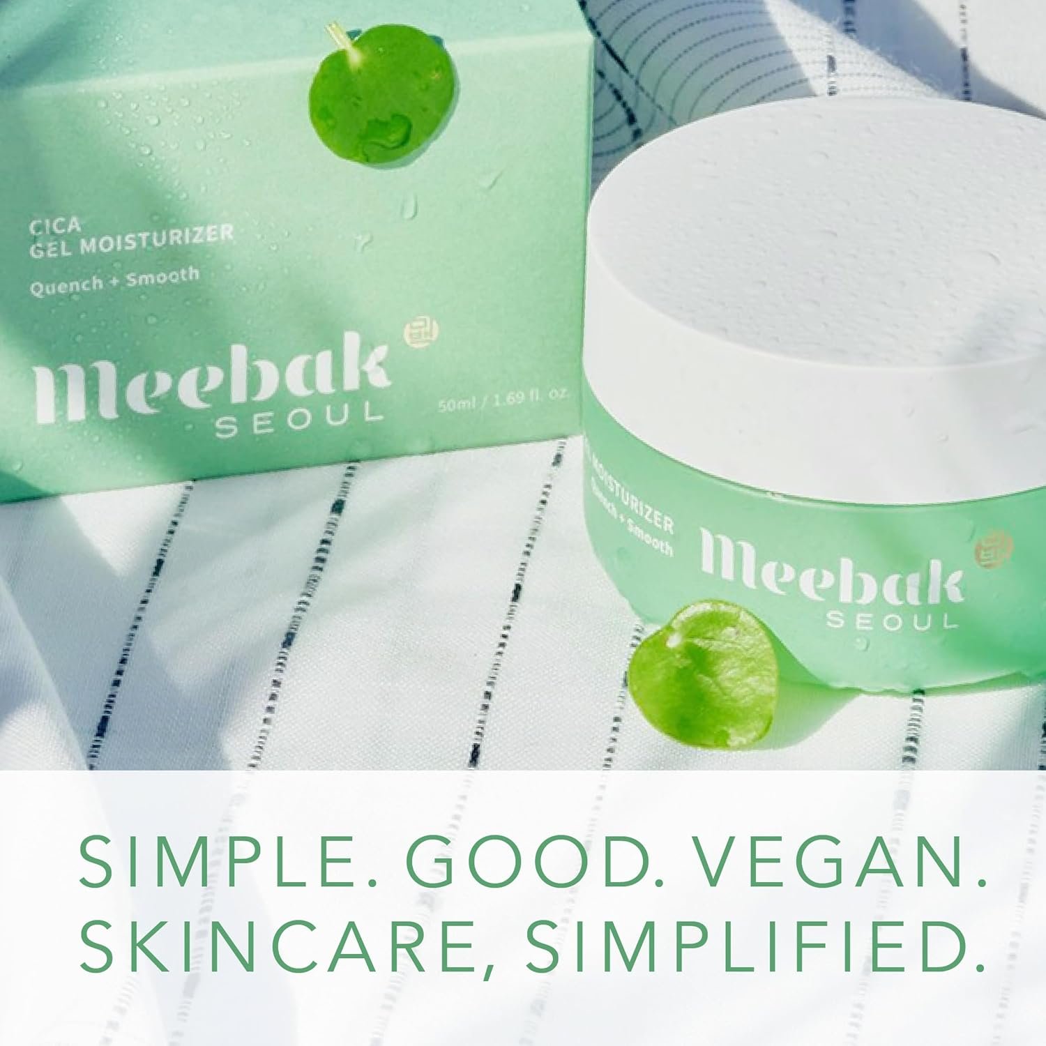 Meebak Korean Cica Gel Face Moisturizer with Vegan Collagen, Hyaluronic Acid for Hydrating, Anti Aging, Dry Skin, Sensitive Skin, Day and Night Face Cream 1.69 fl oz