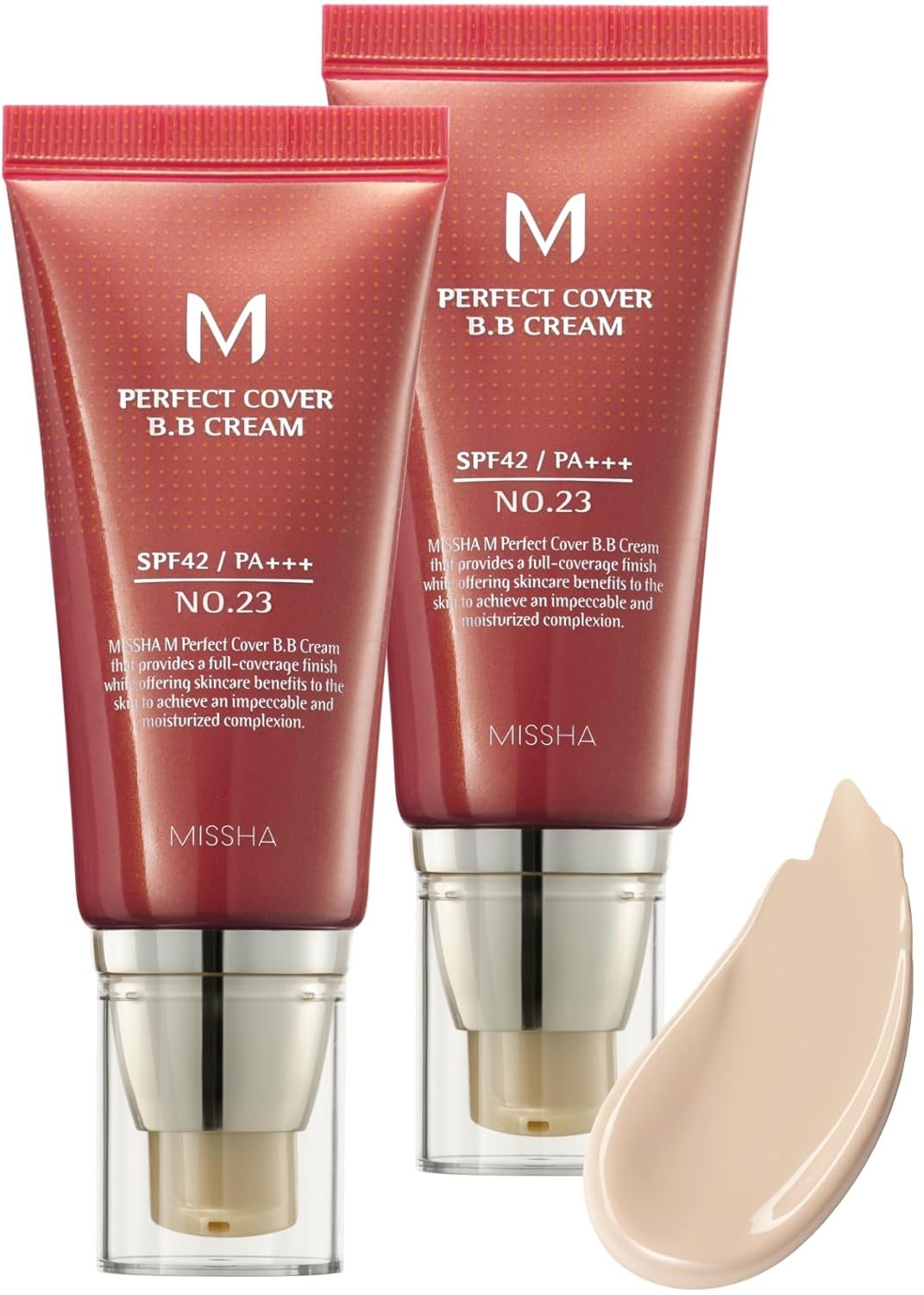 MISSHA M Perfect Cover BB Cream No.23 (2 Pack) Natural Beige for Light with Neutral Skin Tone SPF 42 PA +++ 1.69 Fl Oz - Tinted Moisturizer for face with SPF MISSHA M Perfect Cover BB Cream No.23 (2 Pack) Natural Beige for Light with Neutral Skin Tone SPF 42 PA +++ 1.69 Fl Oz - Tinted Moisturizer for face with SPF