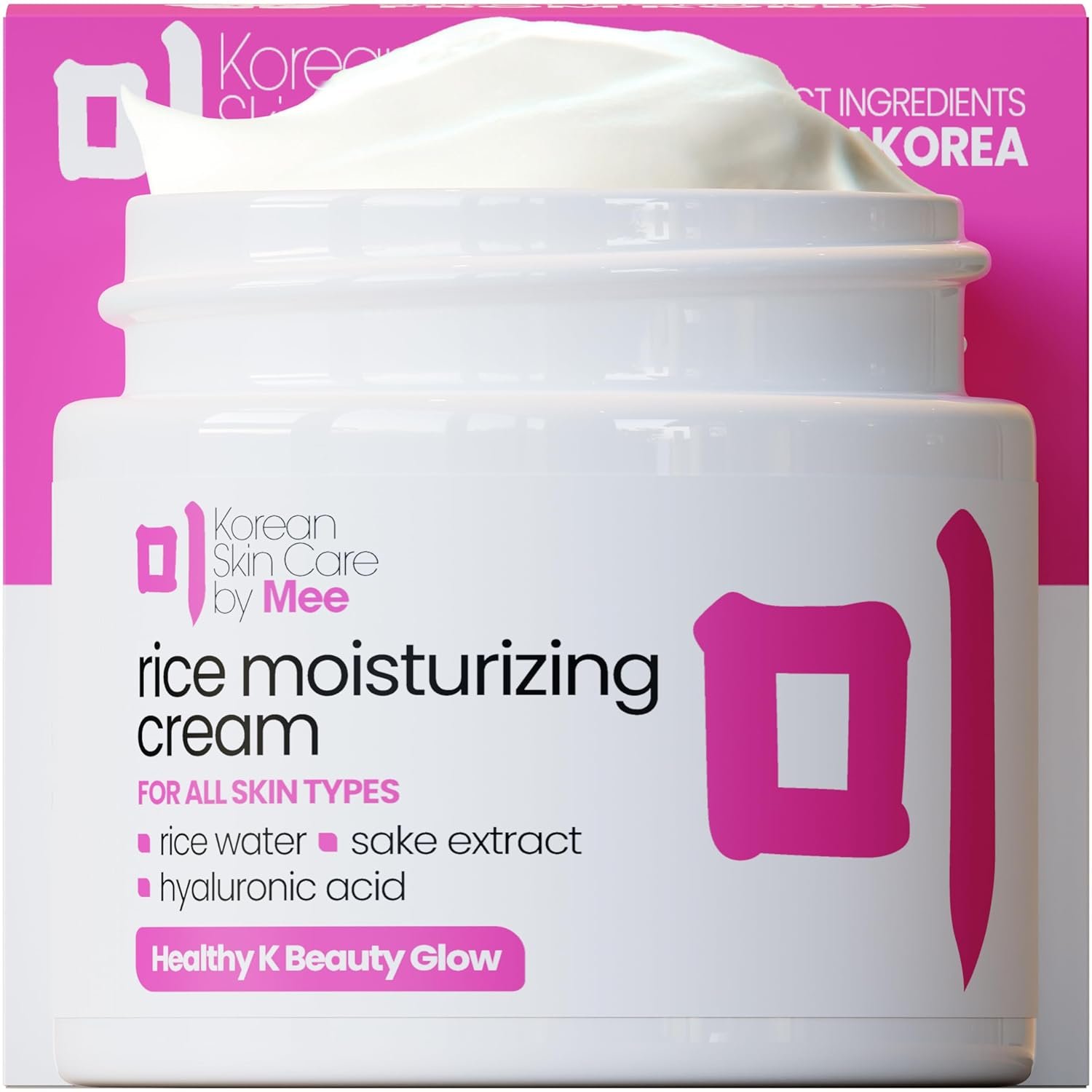 Rice Cream Moisturizer for Face - 42% Organic  97% Natural With Sake Extract + Hyaluronic Acid - K Beauty Skincare 2oz