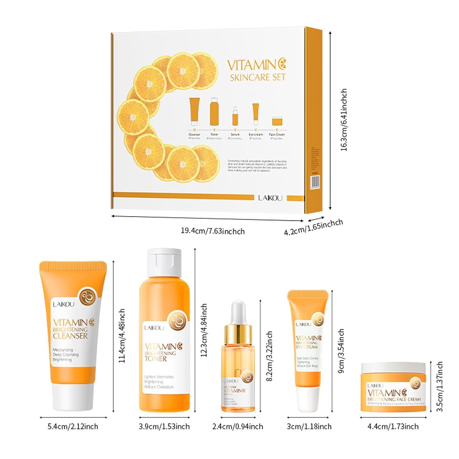 Skincare Gift Set for Teenage Girls,Vitamin C Skin Care Set - 5 Piece Gentle Skin Cleaning  Care Travel Size Kit With Cleanser, Toner, Face Serum,Eye Cream,Face Cream Brighten Face Skin Care Kit