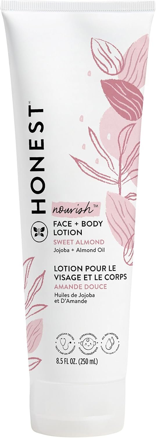 The Honest Company Hydrating Face + Body Lotion | Fast Absorbing, Naturally Derived, Hypoallergenic | Sweet Almond Nourish, 8.5 fl oz