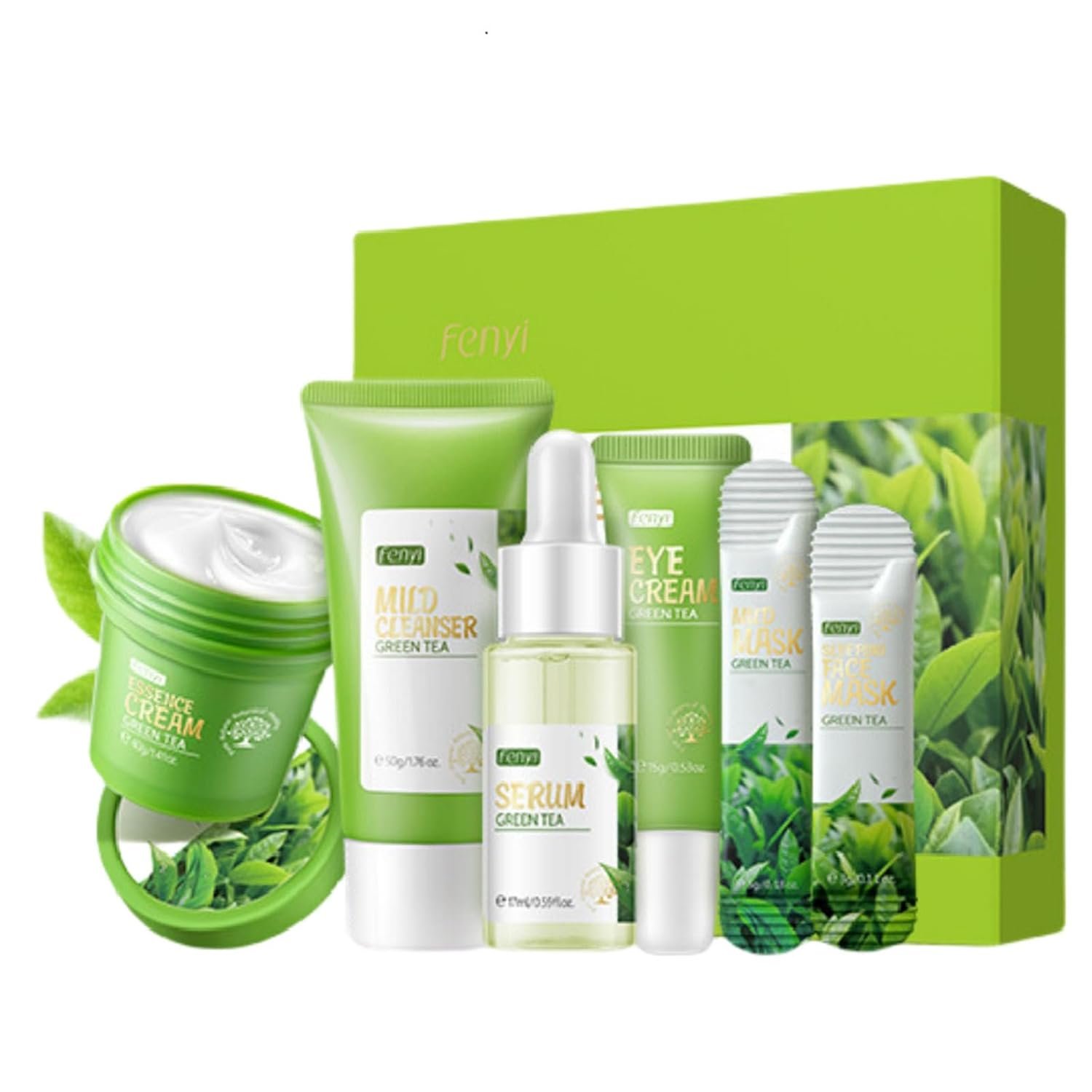 Green Tea Skincare Set, 19-In-1 Skincare Gift Set, With Natural Extracts,Cleanser,Face Serum, Face Cream, Eye Cream, Facial Mask And Mud Mask,Moisturizing Skincare Set For Teen Girls