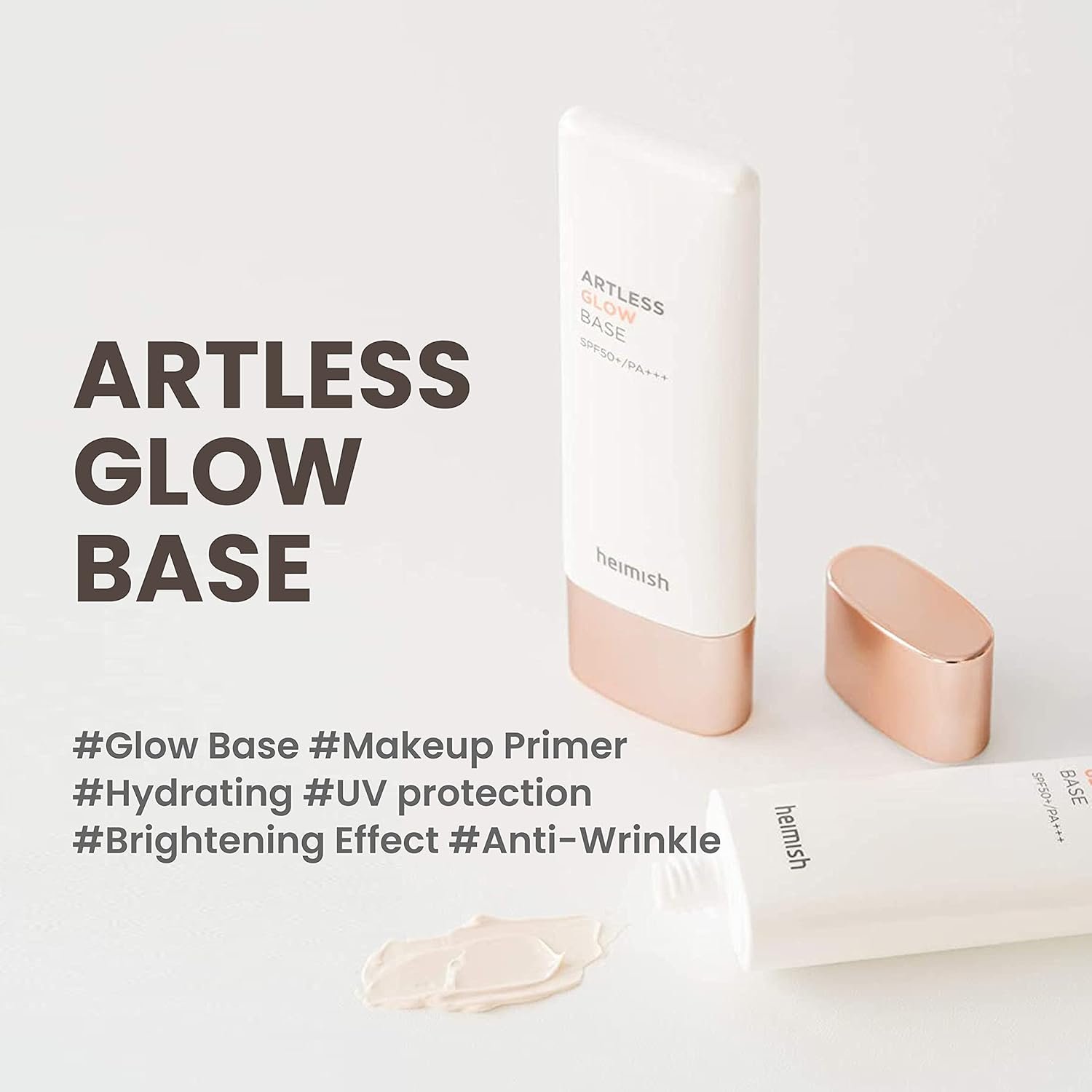 heimish Artless Glow Base SPF 50+ PA+++ 1.4fl.oz/40ml | Moisturizer, Sunscreen to Makeup Base | Cruelty-free, All-In-One, Glowy Skin, All Skin Types, Lightweight, Soft Cream texture, face primer