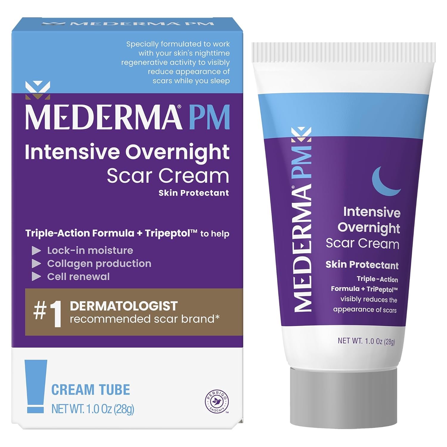 Mederma PM Intensive Overnight Scar Cream, Works with Skins Nighttime Regenerative Activity, Clinically Shown to Make Scars Smaller and Less Visible, 1.0 Oz (28g)