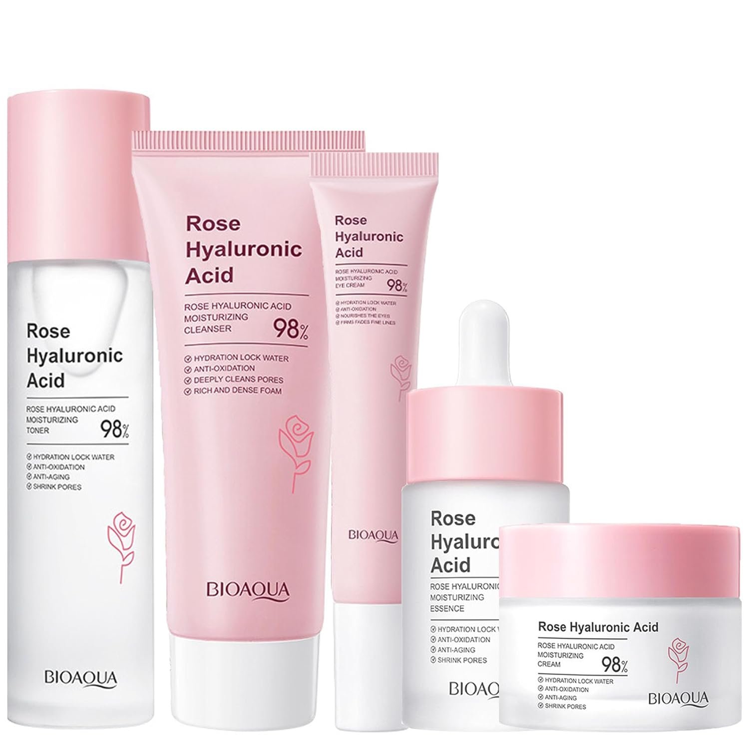 Rose Skin Care Sets, Skin Care Products Set, 5Pcs Hyaluronic Acid Face Care Set with Rose Toner, Rose Serum, Rose Face Cream, Rose Cleanser, Rose Eye Cream, Skin Care Routine Kit for Women Girls Rose Skin Care Sets, Skin Care Products Set, 5Pcs Hyaluronic Acid Face Care Set with Rose Toner, Rose Serum, Rose Face Cream, Rose Cleanser, Rose Eye Cream, Skin Care Routine Kit for Women Girls