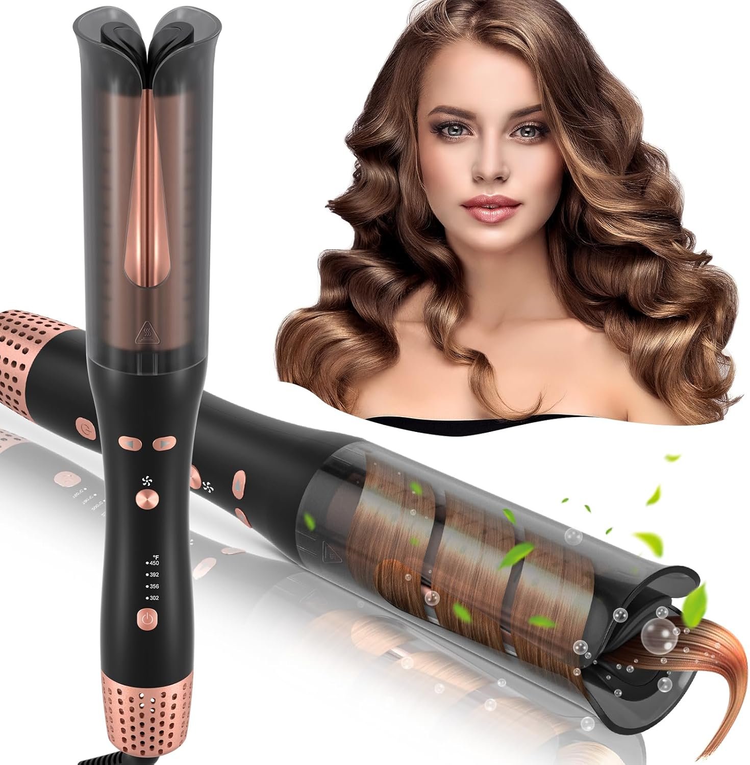 Automatic Curling Iron, Meidiero Auto Hair Curlers with 1 Large Rotating Barrel  4 Temps  Exclusive Cool Air Setting Rotating Curling Iron Advanced Anti-Tangle Wand Curling Iron for Hair Styling