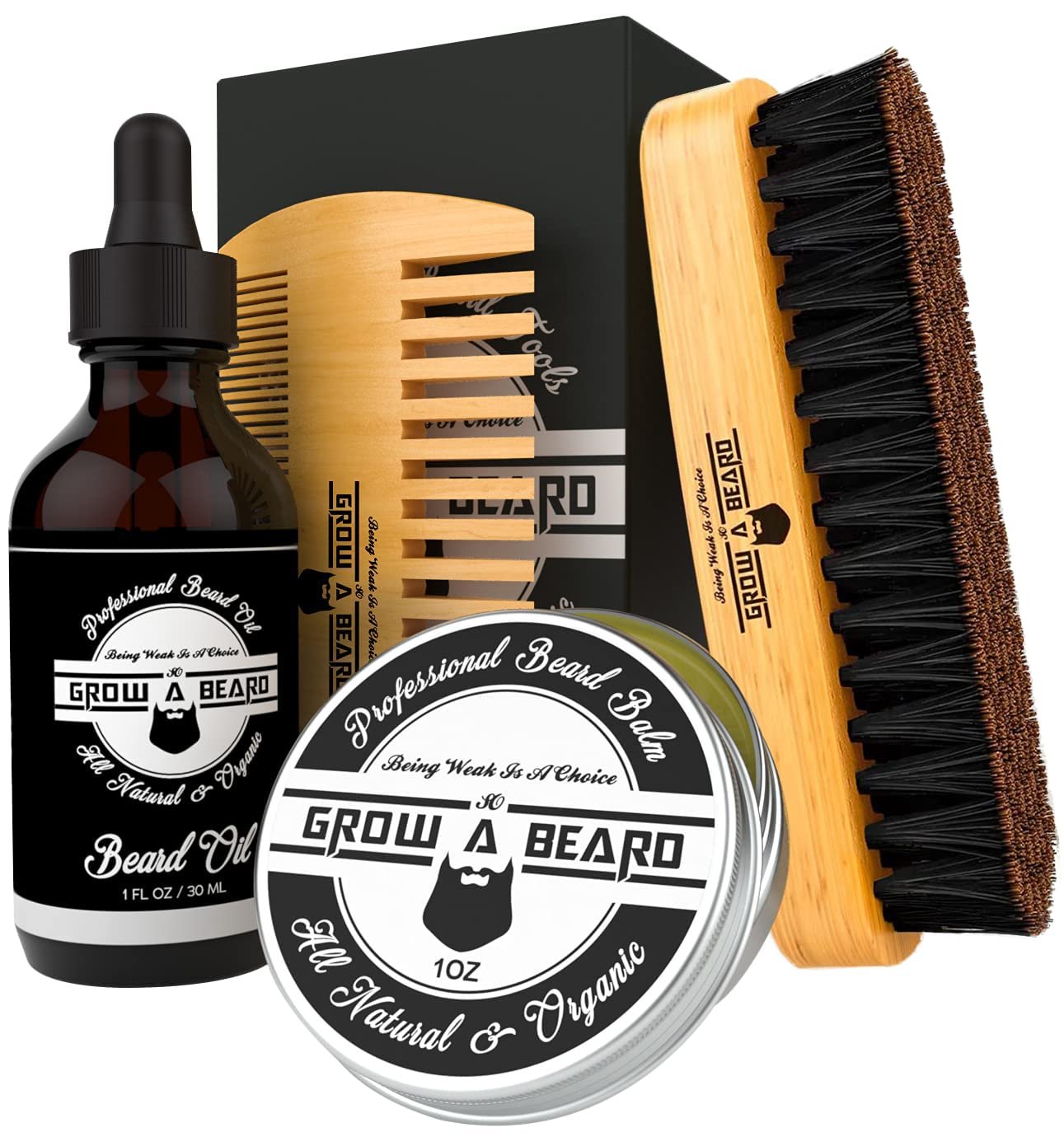 Beard Grooming Kit for Men - Bamboo Travel Set With Brush, Comb, Oil  Balm for Growth, Styling, Shine  Softness - Great Gift