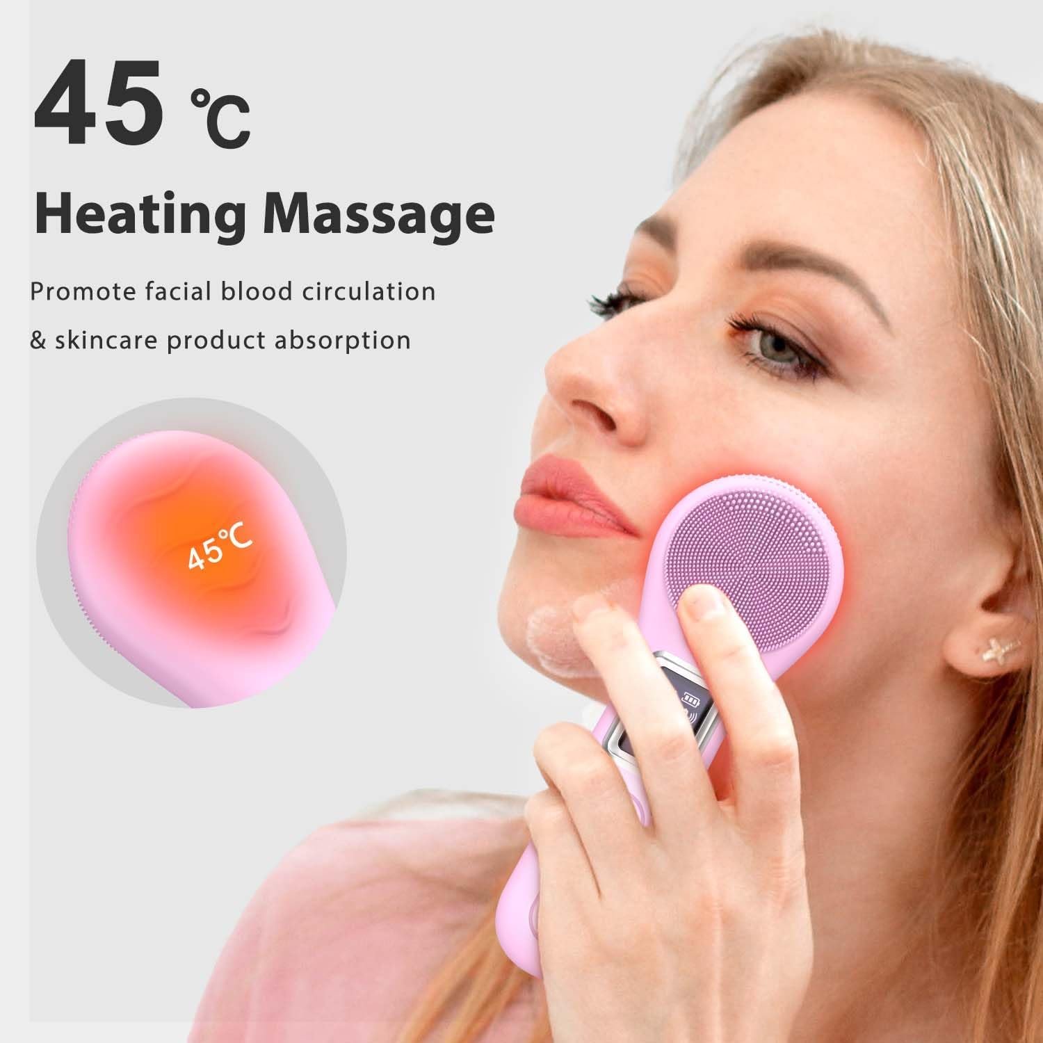 Face Scrubber Facial Cleansing Brush, Electric Silicone Sonic Face Brush with LCD Screen, Rechargeable, Waterproof, for Deep Cleansing,Thermal Massager Skin Care Routine Men Women