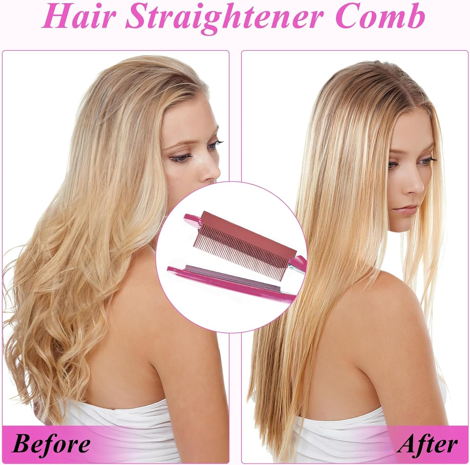 Flat Iron Comb Attachment, 2 Pcs Hair Straightener Comb Attachment Universal Size Combs Accessories for Hair Straightening Flat Iron, Professional or Home Use Compact Hair Styling Tool(Black+Pink)