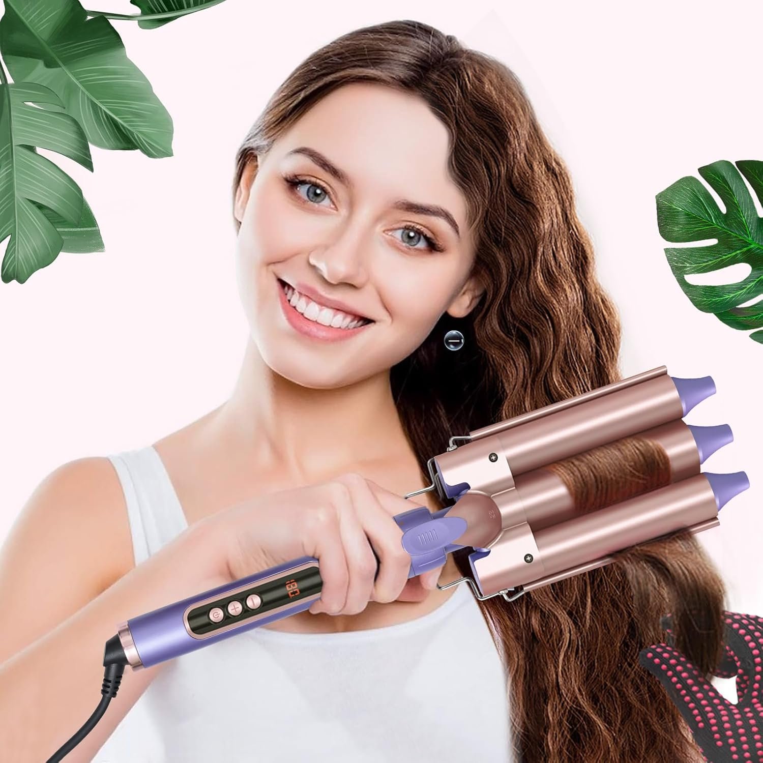 Hair Straightener and Curler 5 in 1, Bio Ionic Straightener Curling Iron Set - Ceramics, 30s Fast Heat, 180-450°F Temp Adjustment, Glove  Insulated Mat  Clip Included