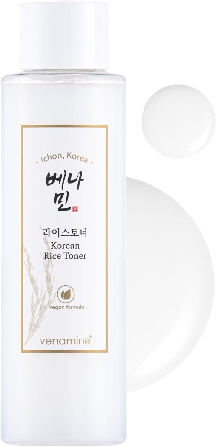 Venamine Korean Rice Toner - Toner for face with 88% Rice Extract from Korea Glow Essence with Niacinamide, K Beauty Toner, Vegan Korean Skincare for All Skin Types, Korean Toner 6.76 Fl Oz