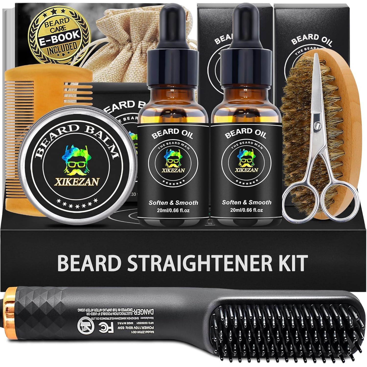 XIKEZAN Beard Kit - Includes Beard Wash, Serum (2 Pack), Oil, Balm, Comb, Brush, Scissors, Bag, E-Book - Ideal Stocking Stuffer Gifts for Men, Him,Boyfriend Husband,Dad