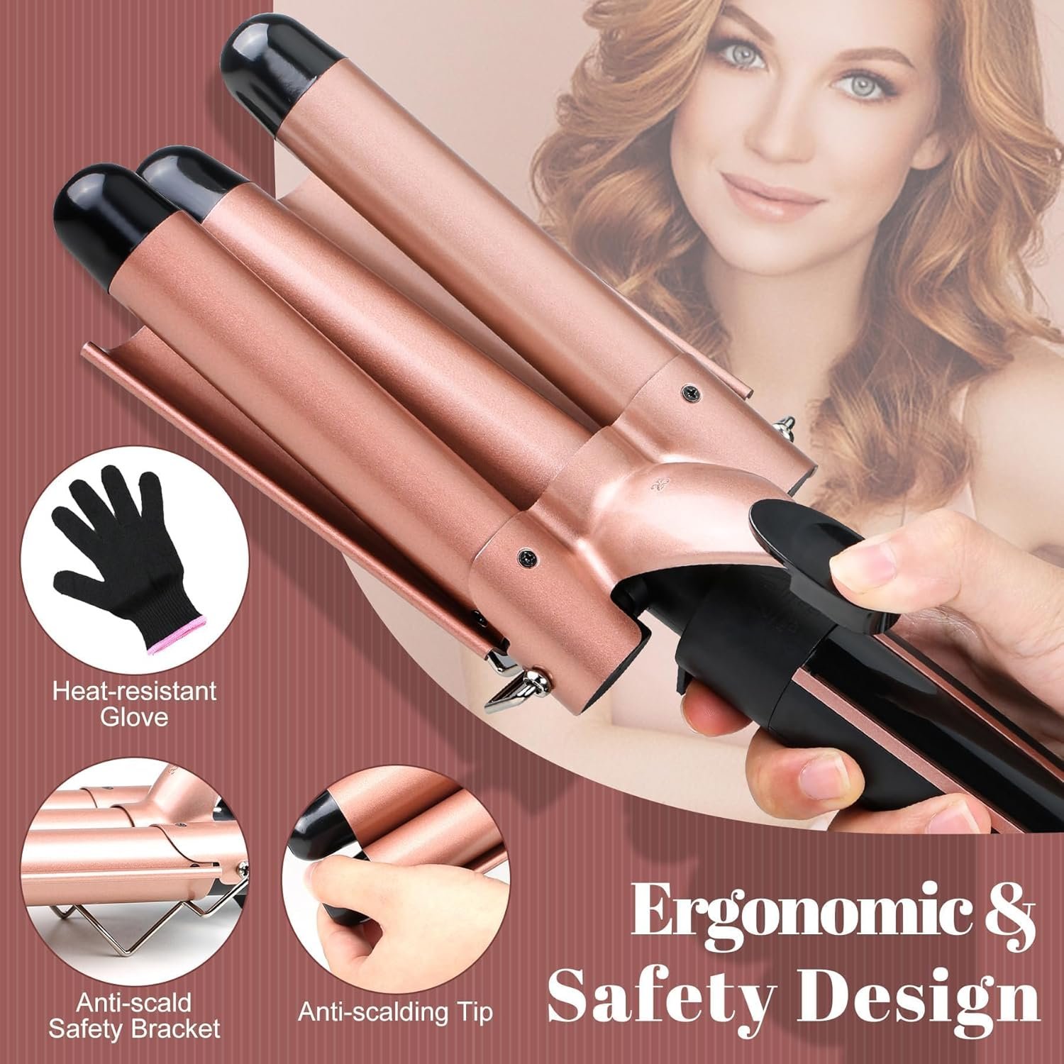 5-in-1 Curling Iron Set, Curling Wand with 3 Barrel Hair Crimper Iron and Interchangeable 4 Curling Irons, Dual Voltage Hair Waver with 2-LED Temp Control for All Hair Types, Glove  2 Clips