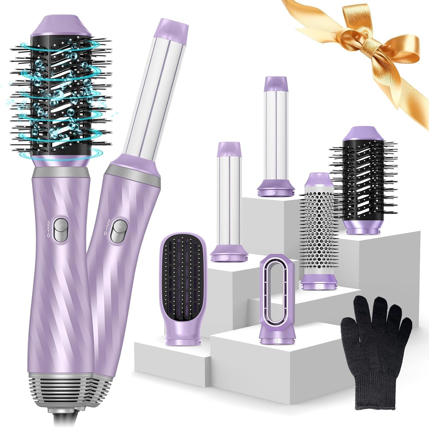 6 in 1 Hair Dryer Brush, Detachable Blow Dryer Brush, 2023 Hair Styling Tools Set Air Auto Wrap Negative Ionic Hair Dryer with Hair Curlers, Hot Air Brush, Thermal Brush, Hair Straightener Brush