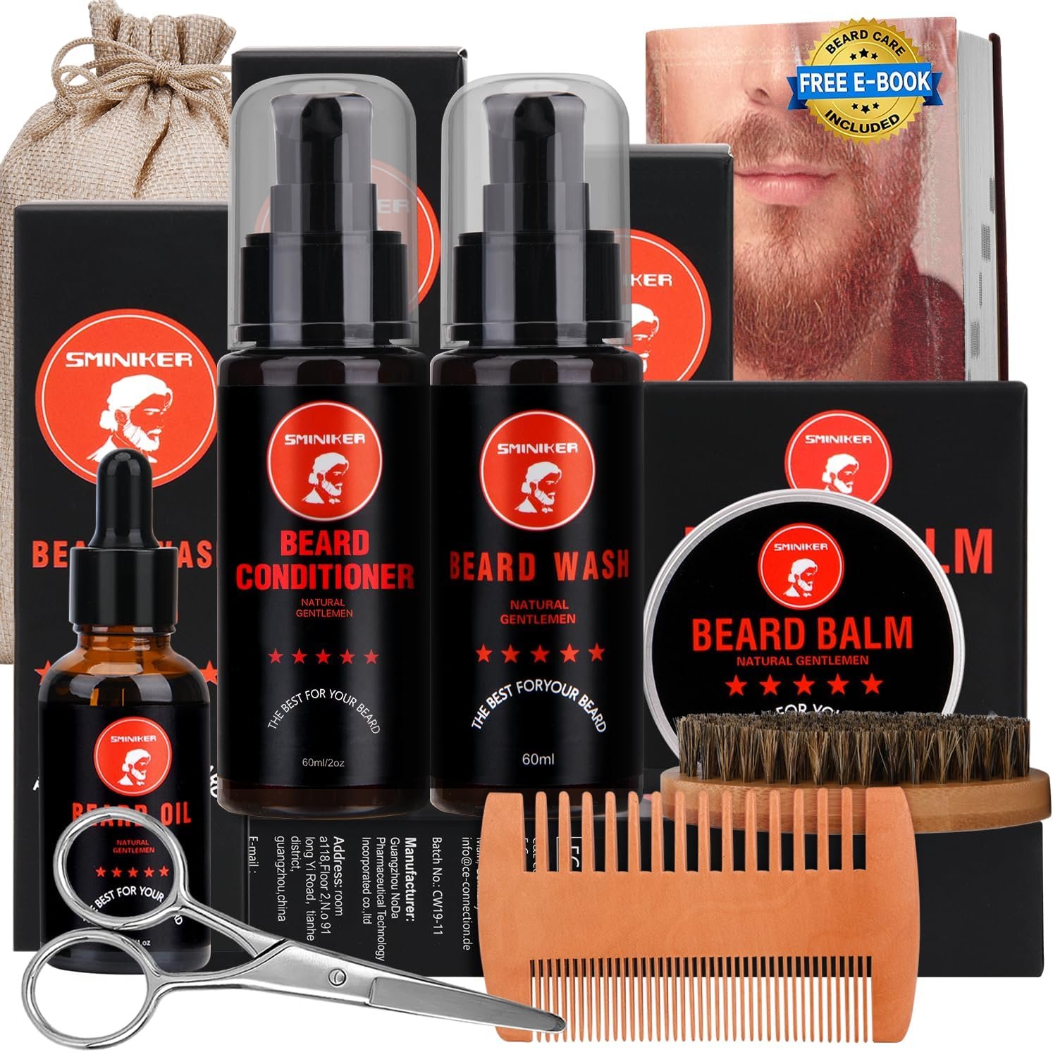 Beard Grooming Kit, Beard Oil, Beard Balm, Beard Shampoo, Beard Conditioner, Beard Brush, Beard Comb and Beard Mustache Scissors Beard Care Unique Gifts for Men Beard Growth  Trimming Kit