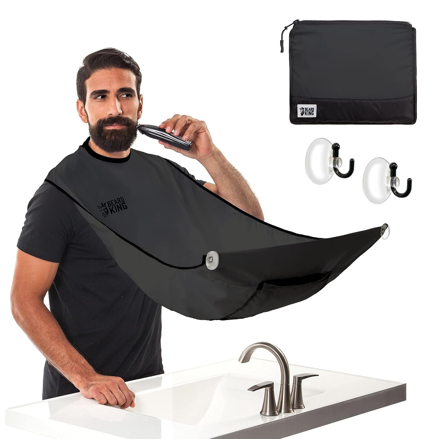 BEARD KING Beard Bib Apron - Shaving Set for Dad - As Seen on Shark Tank - Mens Hair Catcher for Shaving - Grooming Accessories, Black