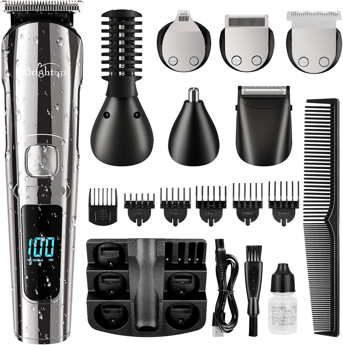 Brightup Beard Trimmer for Men - Electric Razor  Shaver, Cordless Hair Clippers Trimmers Set, IPX7 Waterproof Mens Grooming Kit for Shaving Face, Mustache, Body, Ear, Nose Hair Trimmer, Gifts for Men