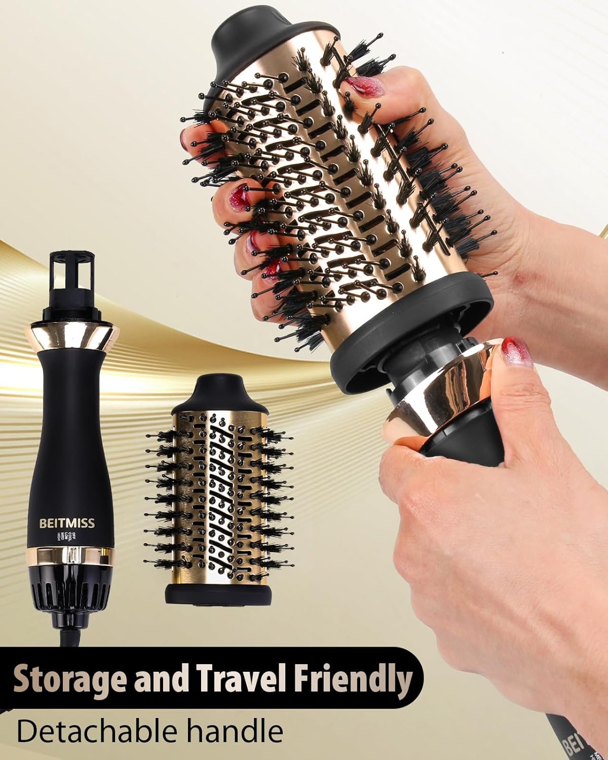 Hair Dryer Brush, Blow Dryer Brush Oval Barrel for Quick and Salon-Quality Results, Detachable Hot Air Brush with Ionic Technology Volumizer and Styler for Frizz Control and Shine