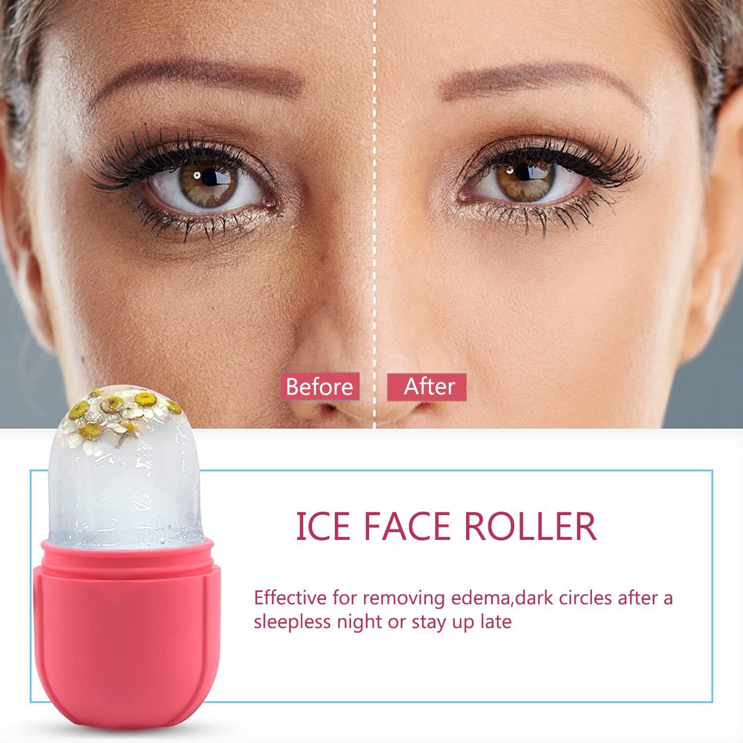 Ice Roller for Face and Eye, Ice Face Roller,Facial Beauty Ice Roller Skin Care Tools, Ice Facial Cube, Gua Sha Face Massage, Silicone Ice Mold for Face Beauty (Pink)